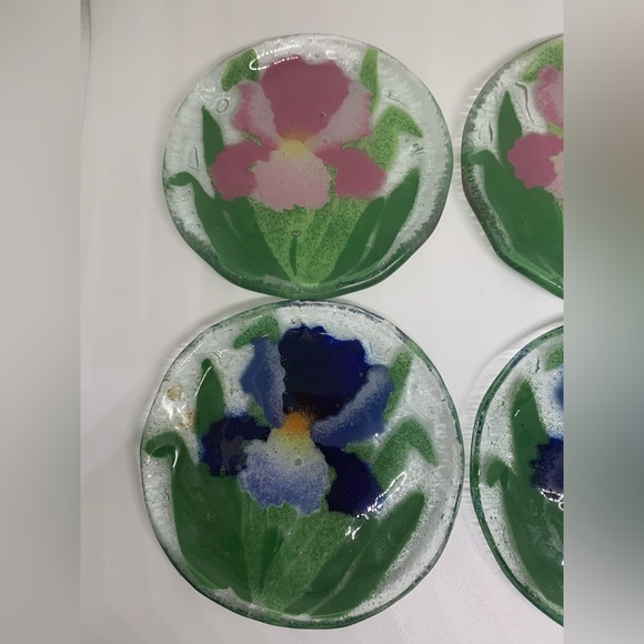 Set of 6 FUSED GLASS FLORAL COASTERS - Picture 2 of 9